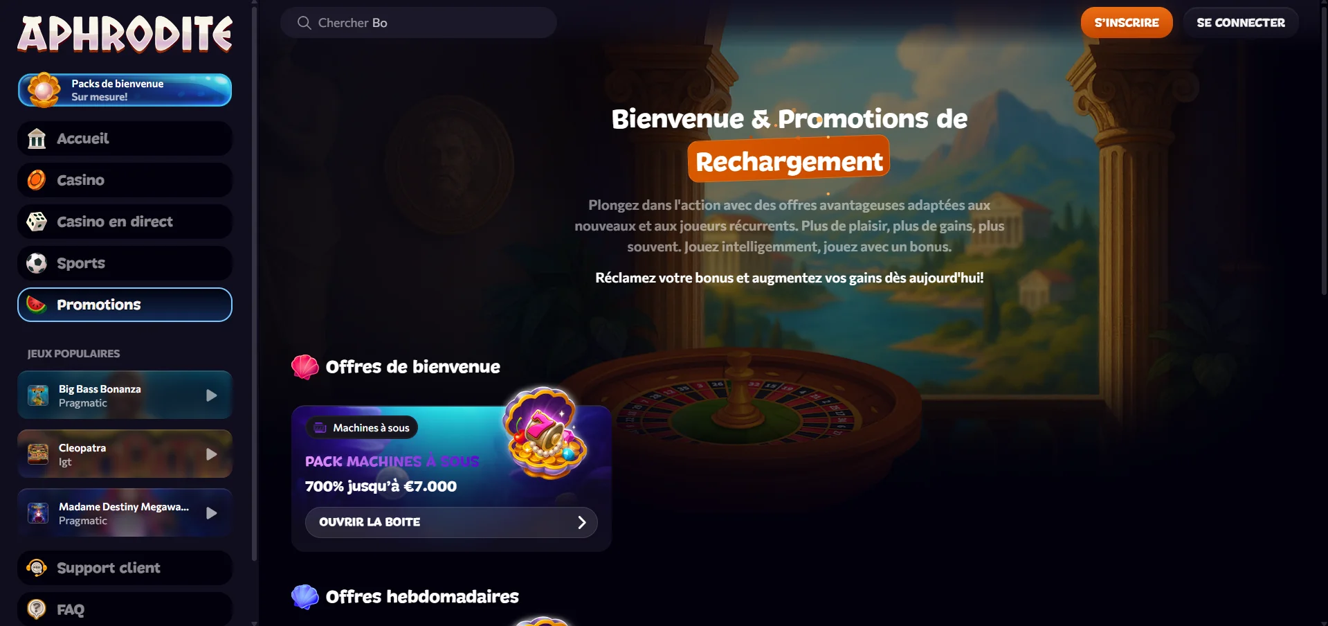 Aphrodite Casino : bonus et code promo