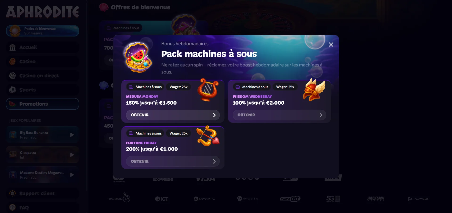 Aphrodite Casino : bonus et codes promo