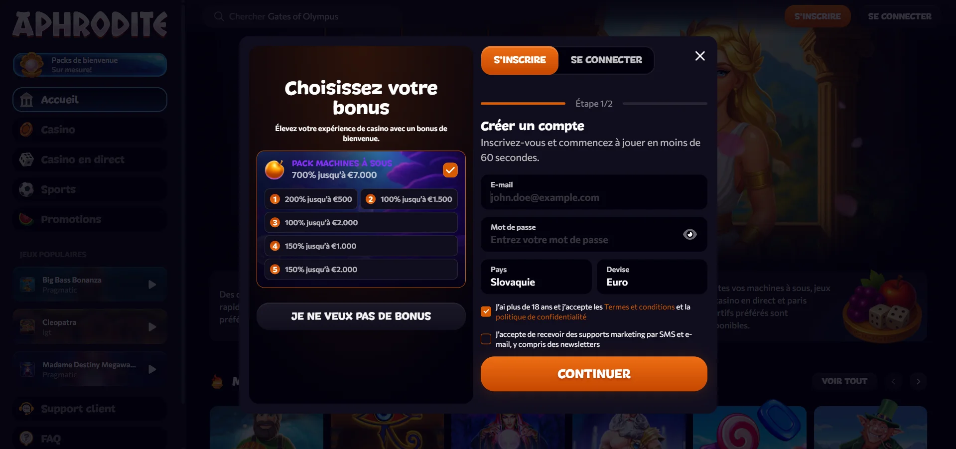 Aphrodite Casino : comment s'inscrire